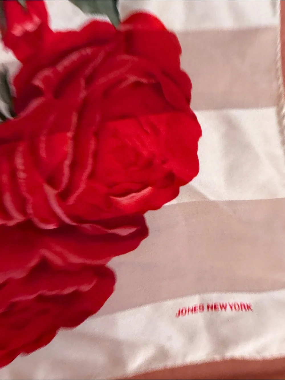 Vintage Jones New York Silk Floral Scarf - Cream with Red Rose Print